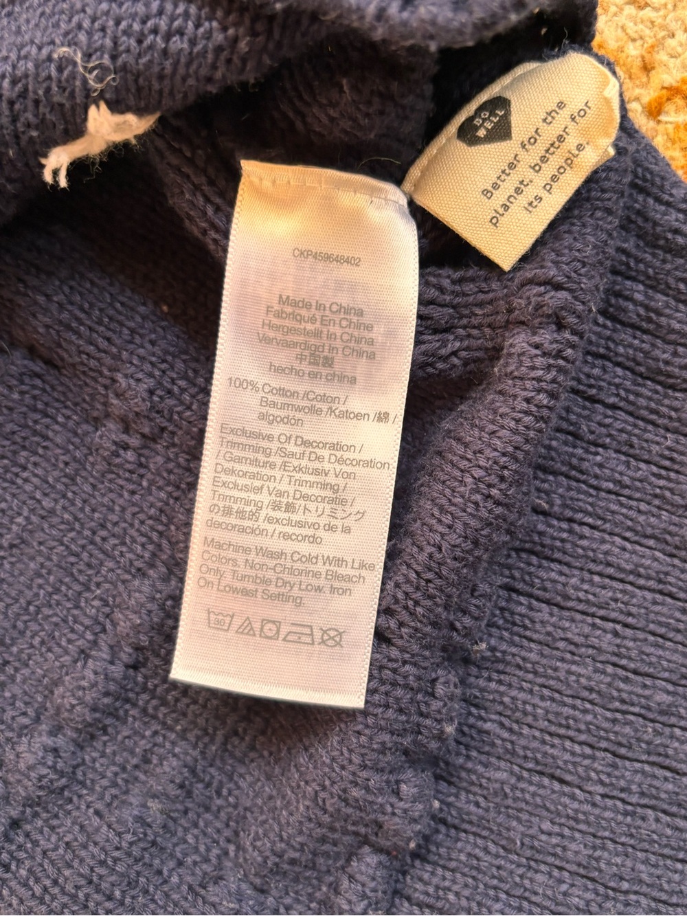 Madewell Embroidered Pointelle Crewneck Sweater Navy Blue Size L - Picture 3 of 4